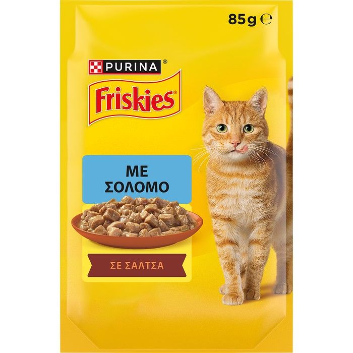 PURINA FRISKIES Πλήρης υγρή τροφή για ενήλικες γάτες, κομματάκια με Σολομό σε σάλτσα