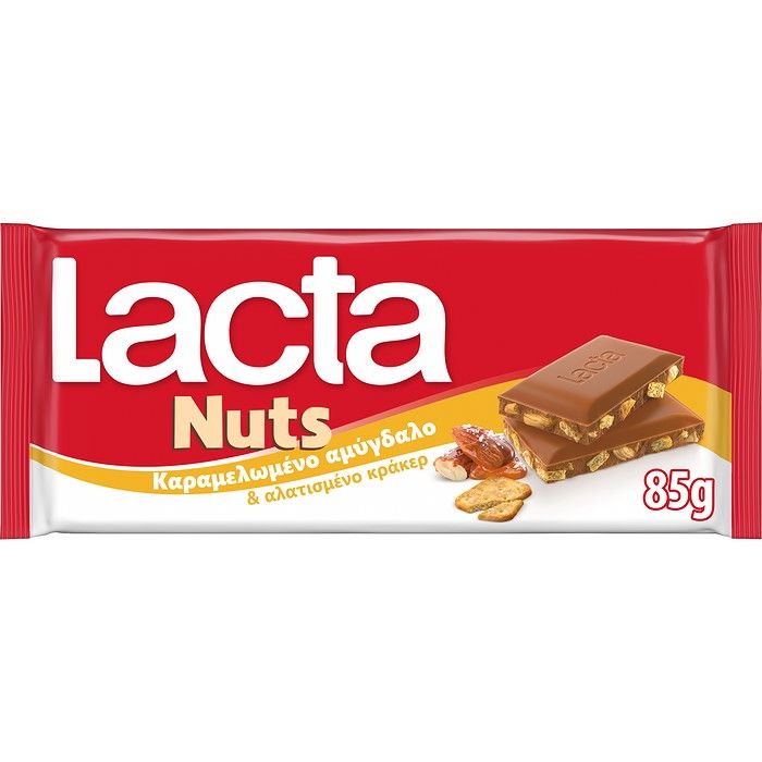 Lacta Nuts Καραμελωμένο Αμύγδαλο και Αλατισμένο Κράκερ 85G