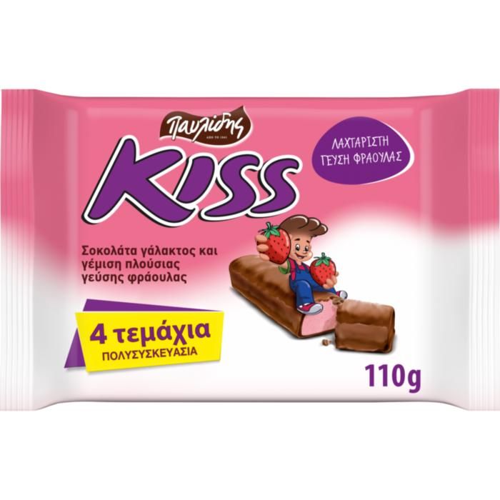 Kiss Σοκολάτα Γάλακτος Κρέμα Φράουλα 4X27.5G