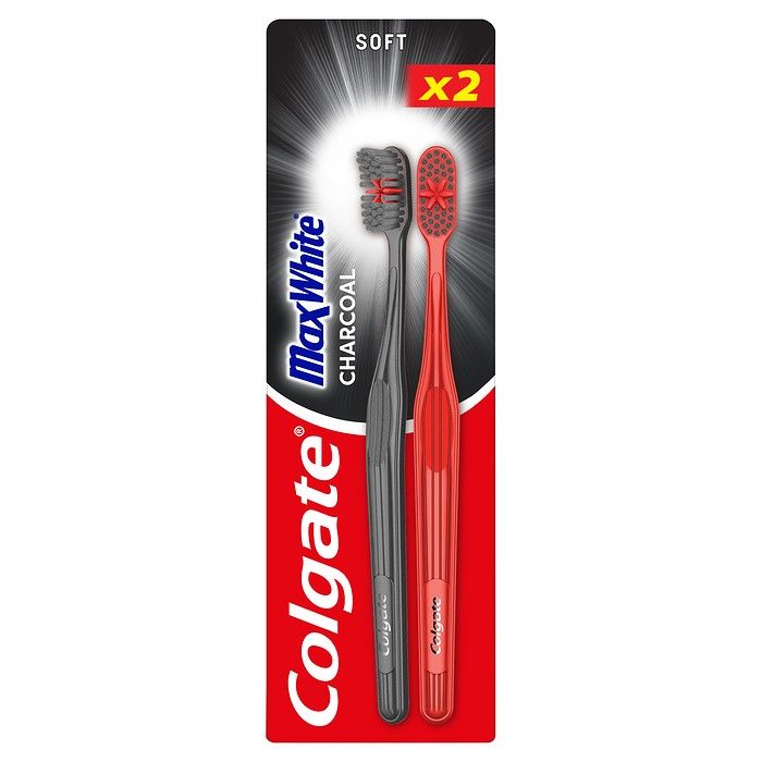 Colgate Max White Charcoal Μέτρια Οδοντόβουρτσα Διπλή Συσκευασία (2τεμ)