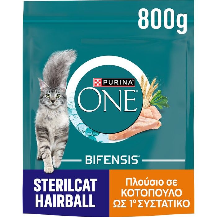 Purina ONE STERILCAT HAIRBALL Κοτόπουλο & Δημητριακά Ολικής Άλεσης 800gr