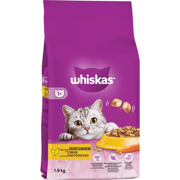 WHISKAS® Adult Πλήρης Ξηρή Τροφή για Γάτας Γεμιστές Κροκέτες με Κοτόπουλο 1.9kg