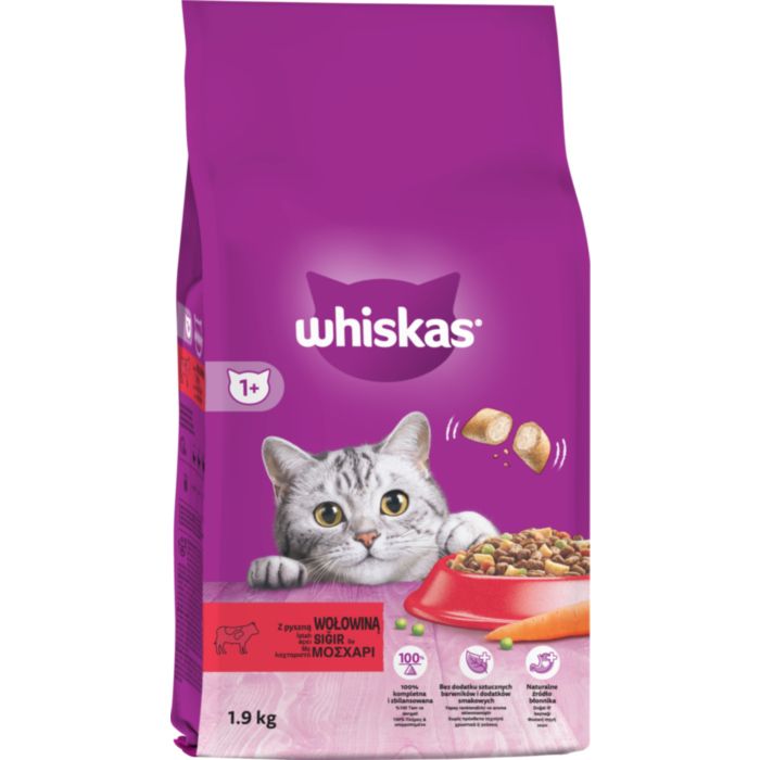 WHISKAS® Adult Πλήρης Ξηρή Τροφή για Γάτας Γεμιστές Κροκέτες με Μοσχάρι 1.9kg