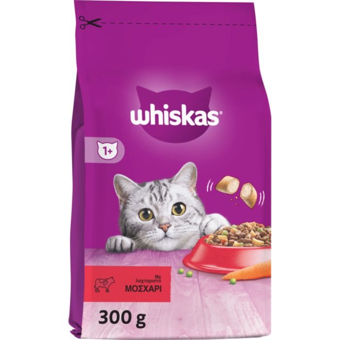 WHISKAS® Adult Πλήρης Ξηρή Τροφή για Γάτας Γεμιστές Κροκέτες Μοσχάρι 300g