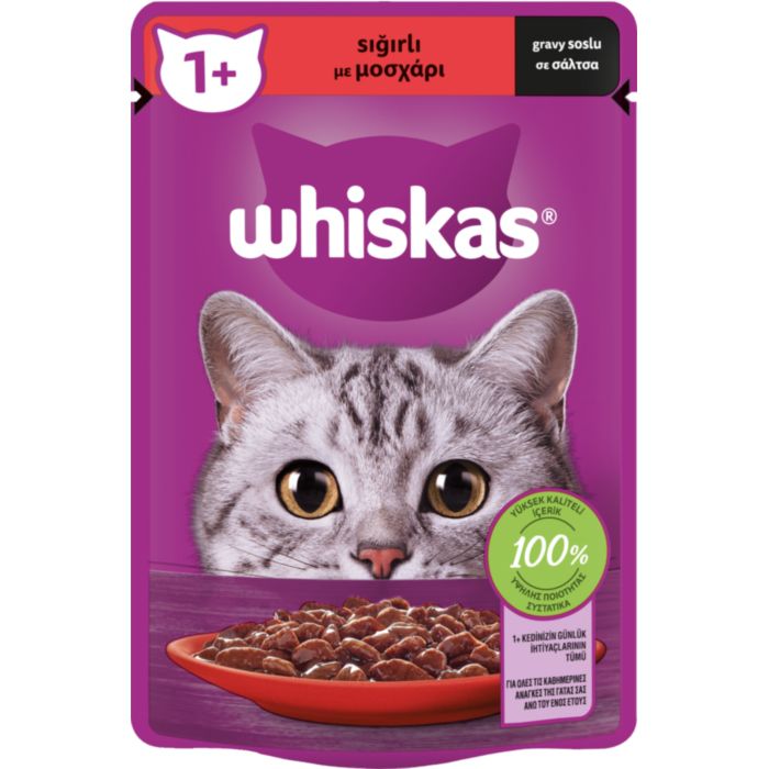 WHISKAS® CORE Adult Πλήρης Υγρή Τροφή Γάτας Μοσχάρι σε Σάλτσα Φακελάκι 85g