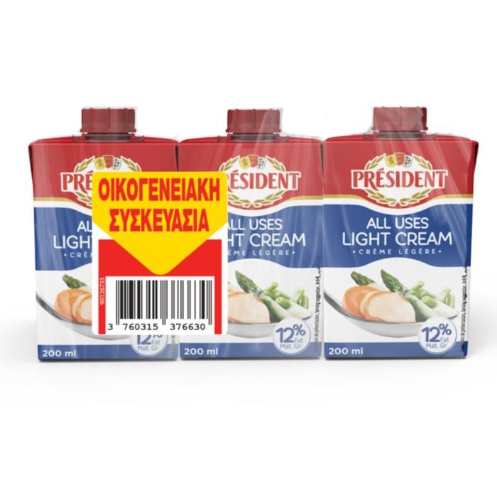 PRESIDENT ΚΡΕΜΑ ΓΑΛΑΚ. 12% 3X200ML ΟΙΚΟΓΕΝΕΙΑΚΗ ΣΥΣΚΕΥΑΣΙΑ