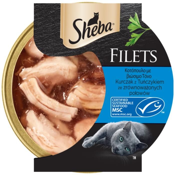 SHEBA® Filets  Συμπληρωματική Υγρή Τροφή για Ενήλικες Γάτες Kοτόπουλο με Τόνο σε σάλτσα  60g