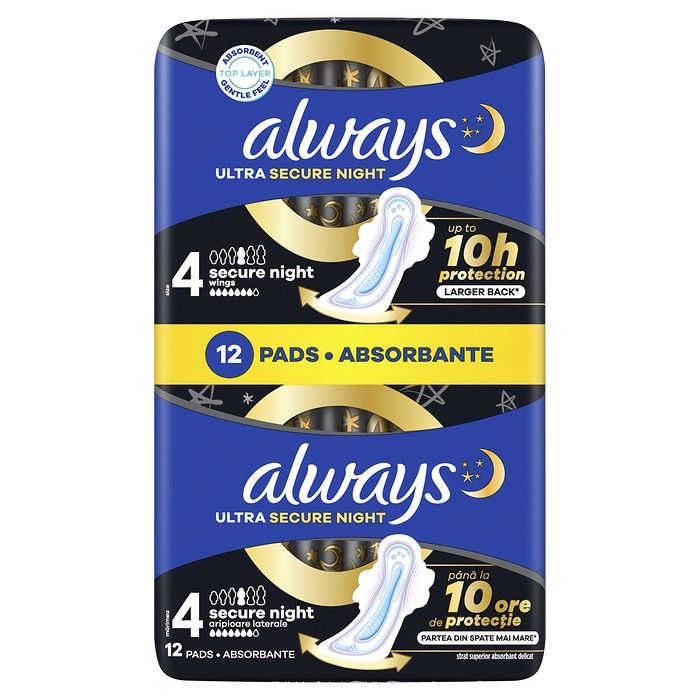 Always Σερβιέτες Ultra Secure Night (Μέγεθος 4) Φτερά x 12] Σερβιέτες