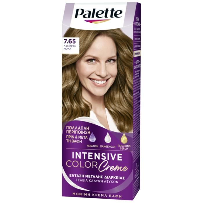 Palette Μόνιμη Κρέμα Βαφή Μαλλιών 7.65 ΛΑΜΠΕΡΗ ΜΟΚΑ