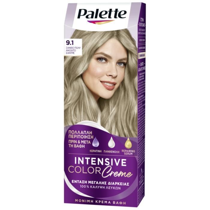 Palette Μόνιμη Κρέμα Βαφή Μαλλιών 9.1 ΞΑΝΘΟ ΠΟΛΥ ΑΝΟΙΧΤΟ ΣΑΝΤΡΕ