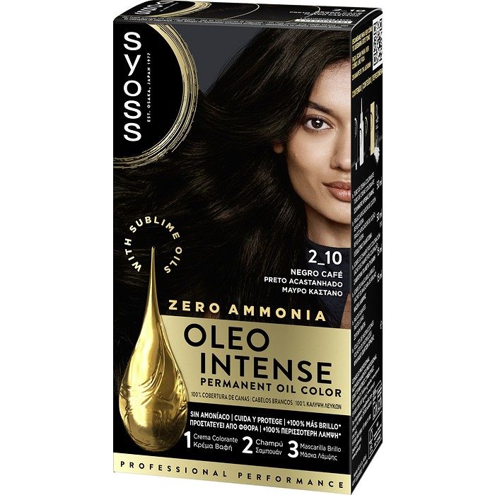 Syoss Oleo Intense Μόνιμη Κρέμα Βαφή Μαλλιών 2-10 Μαύρο Καστανό