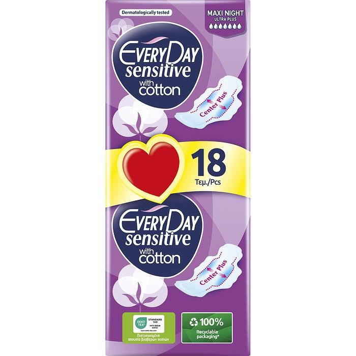EveryDay Sensitive with cotton Σερβιέτες Maxi Night 18 τεμ.