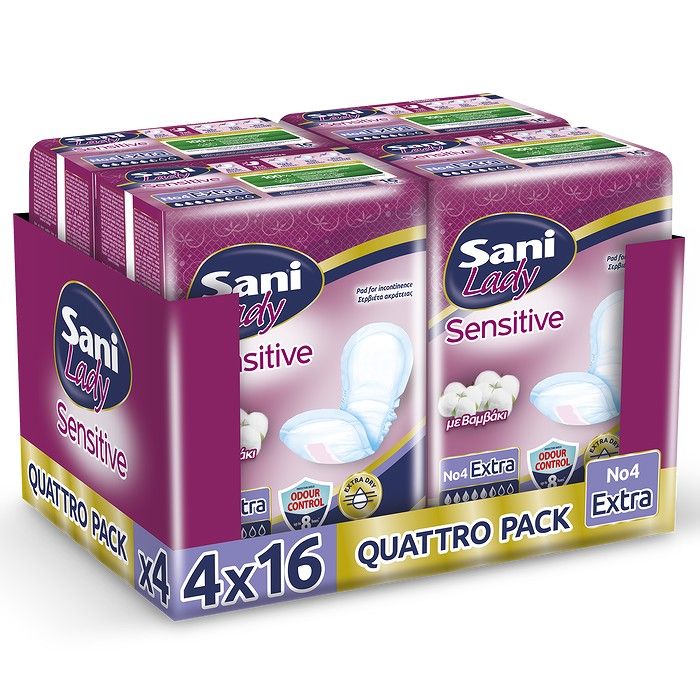Σερβιέτες Ακράτειας με βαμβάκι Sani lady Sensitive Extra No4 16 τεμ