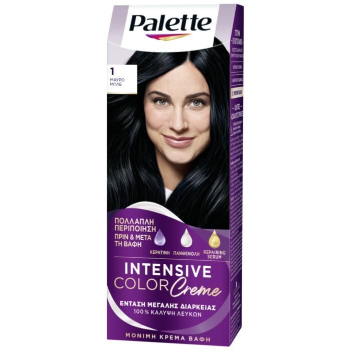 Palette Μόνιμη Κρέμα Βαφή Μαλλιών 1 ΜΑΥΡΟ ΜΠΛΕ