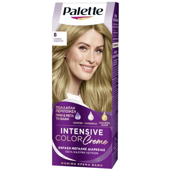 Palette Μόνιμη Κρέμα Βαφή Μαλλιών 8 ΞΑΝΘΟ ΑΝΟΙΧΤΟ