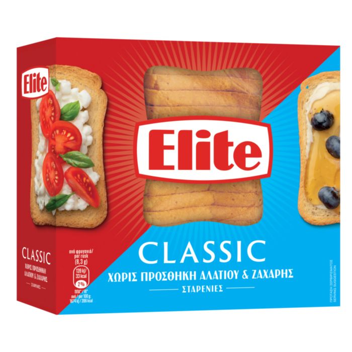Elite Classic Φρυγανιές Σίτου Χωρίς προσθήκη αλατιού  & ζάχαρης 250γρ