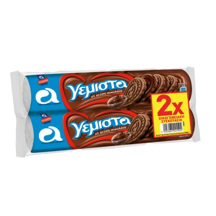 Αλλατίνη Μπισκότα Γεμιστά Κακάο Οικογενειακή Συσκευασία 2Χ200gr