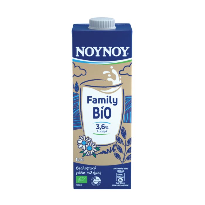 NOYNOY Family Bio Αγελαδινό Γάλα Υψηλής Θερμικής Επεξεργασίας Βιολογικό Πλήρες 1lt