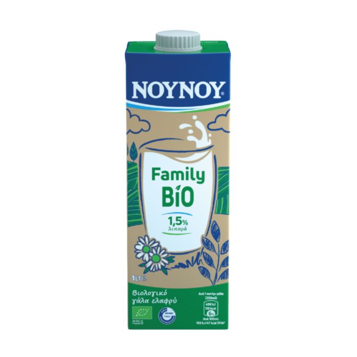 NOYNOY Family Bio Αγελαδινό Γάλα Υψηλής Θερμικής Επεξεργασίας Βιολογικό Ελαφρύ 1lt