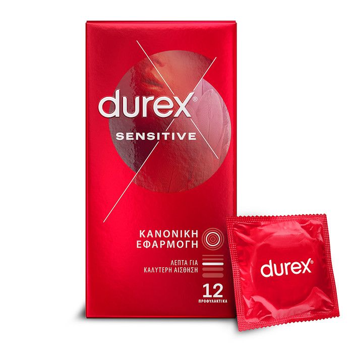 Durex Προφυλακτικά Λεπτά Sensitive Κανονική εφαρμοργή ,12 τεμάχια