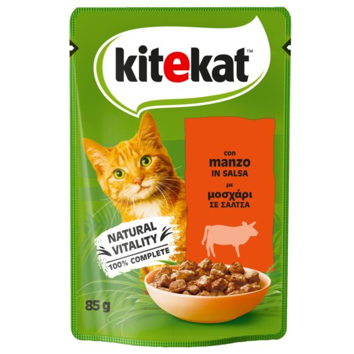 KITEKAT® Adult Πλήρης Υγρή Τροφή Γάτας Μοσχάρι σε Σάλτσα Φακελάκι 85g
