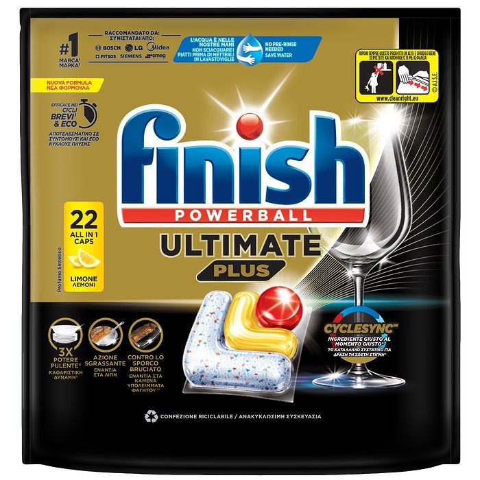 FINISH Ultimate Plus Κάψουλες Πλυντηρίου Πιάτων Λεμόνι 22 τεμάχια