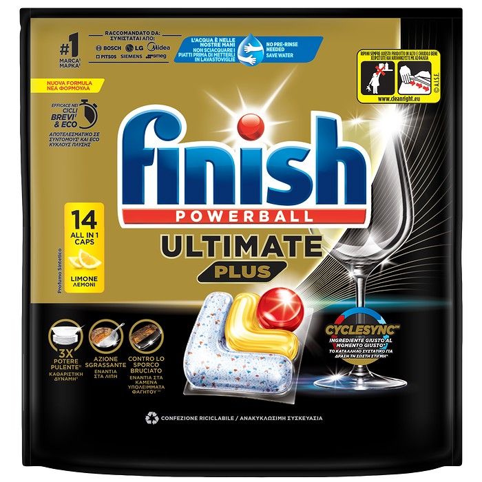 FINISH Ultimate Plus Κάψουλες Πλυντηρίου Πιάτων Λεμόνι 14 τεμάχια