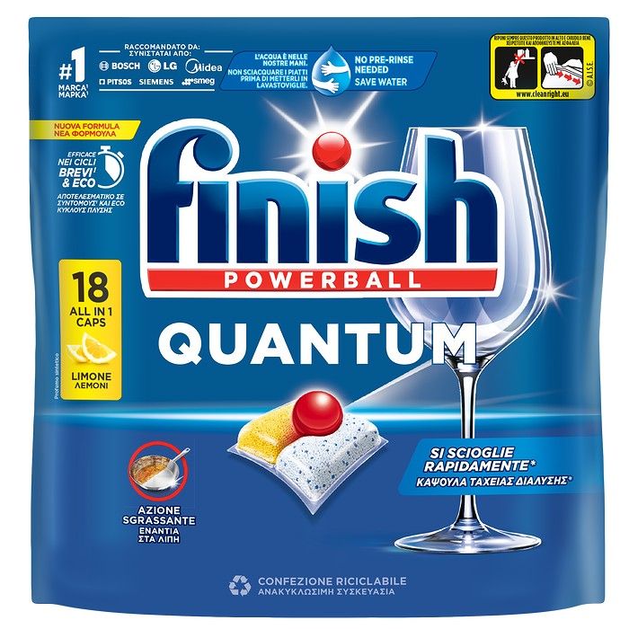 FINISH Κάψουλες Πλυντηρίου πιάτων Quantum All in 1 Λεμόνι 18 καψ.