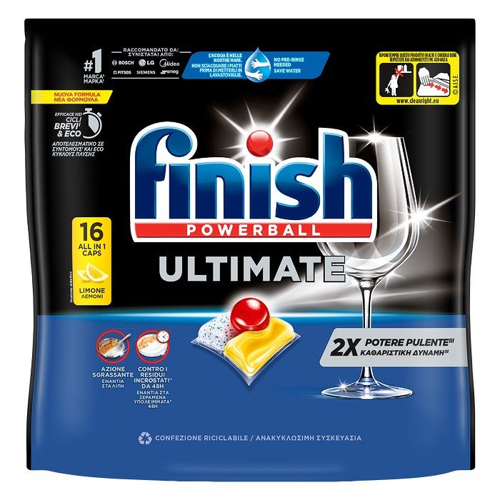 FINISH Ultimate Κάψουλες Πλυντηρίου Πιάτων Λεμόνι 16 τεμάχια