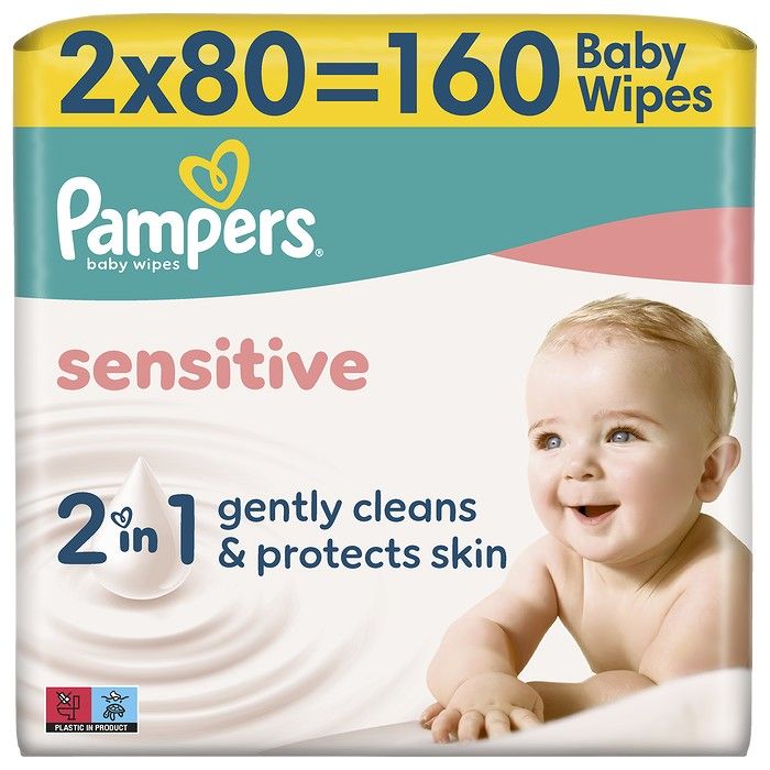 Pampers Sensitive Μωρομάντηλα - 2 Συσκευασίες x 80 Μωρομάντηλα (160 τεμάχια