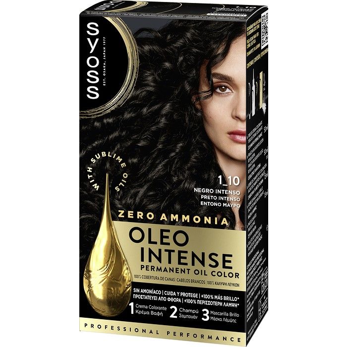 Syoss Oleo Intense Μόνιμη Κρέμα Βαφή Μαλλιών 1-10 Έντονο Μαύρο