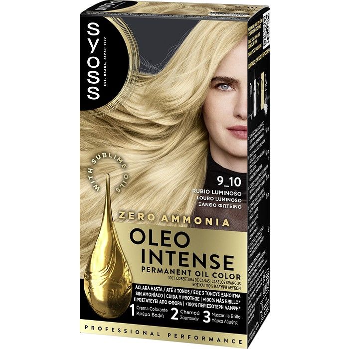 Syoss Oleo Intense Μόνιμη Κρέμα Βαφή Μαλλιών 9-10 Ξανθό Φωτεινό