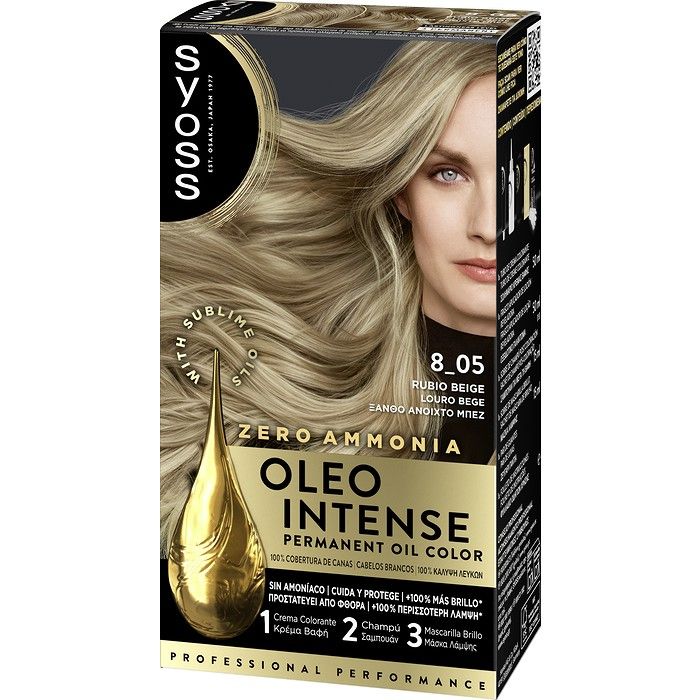 Syoss Oleo Intense Μόνιμη Κρέμα Βαφή Μαλλιών 8-05 Ξανθό Ανοιχτό Μπεζ
