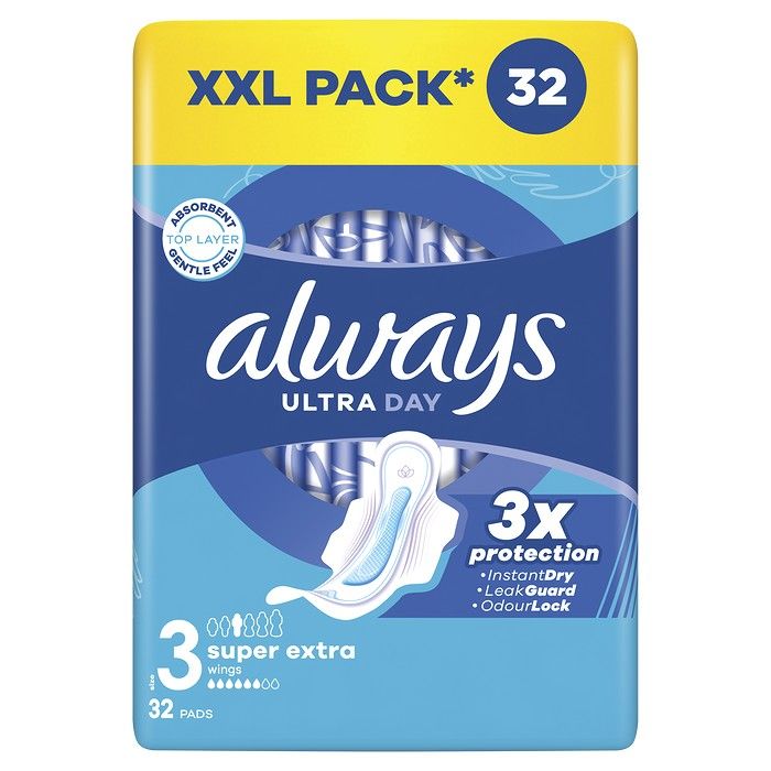 Always Σερβιέτες Ultra Super Extra (Μέγεθος 3) Φτερά x 32] Σερβιέτες