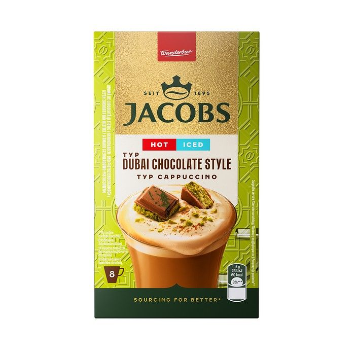 JACOBS CAPPUCCINO DUBAI CHOCOLATE  ΣΤΙΓΜΙΑΙΟΣ ΚΑΦΕΣ 8ΤΜΧ, 120ΓΡ