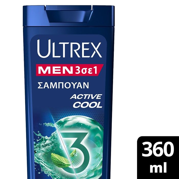 Ultrex Active Cool 3 σε 1 Αντιπιτυριδικό Σαμπουάν με Μενθόλη(360ml)