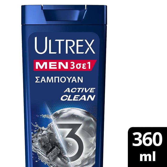 Ultrex Active Clean 3 σε 1 Αντιπιτυριδικό Σαμπουάν με ενεργό άνθρακα (360ml)