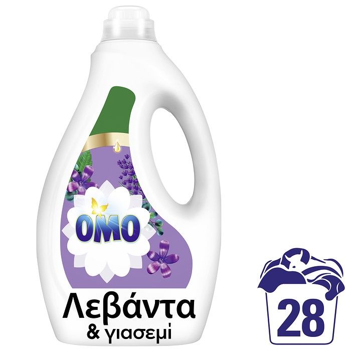 OMO Υγρό Απορρυπαντικό Πλυντηρίου Ρούχων Λεβάντα & Γιασεμί 28ΜΕΖ