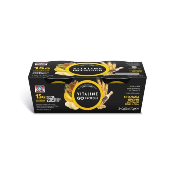 VITALINE GO PROTEIN Μπανάνα, Βρώμη, Αμύγδαλο, Σιτάρι & Chia 0% Λιπαρά 2x170G