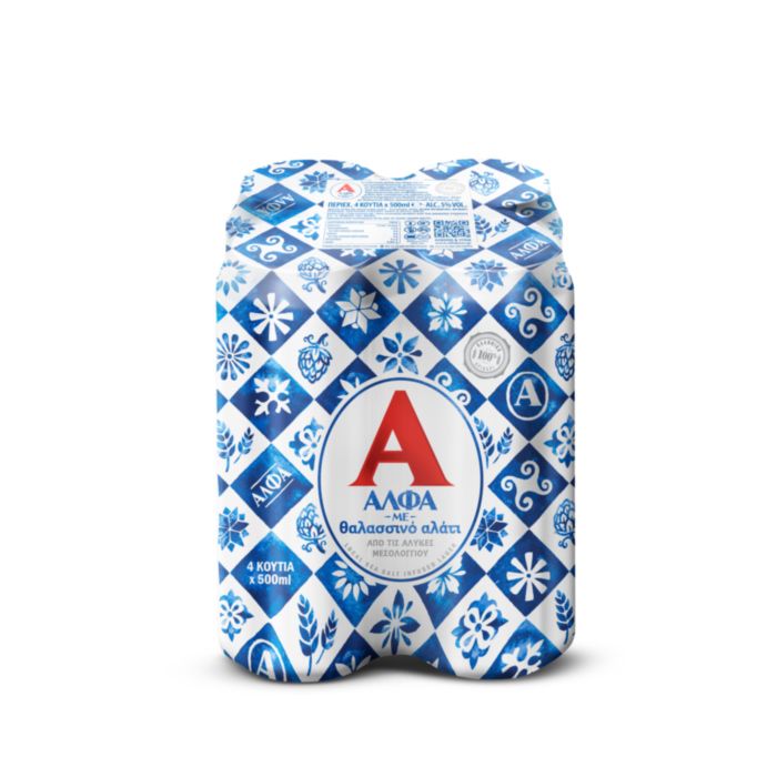 ΑΛΦΑ ΜΠΥΡΑ ΜΕ ΘΑΛΑΣΣΙΝΟ ΑΛΑΤΙ ΚΟΥΤΙ 4Χ500 ML