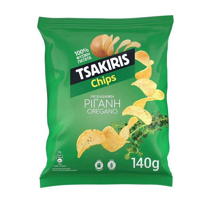 TSAKIRIS Πατατάκια με γεύση Ρίγανη Χωρίς γλουτένη 140g