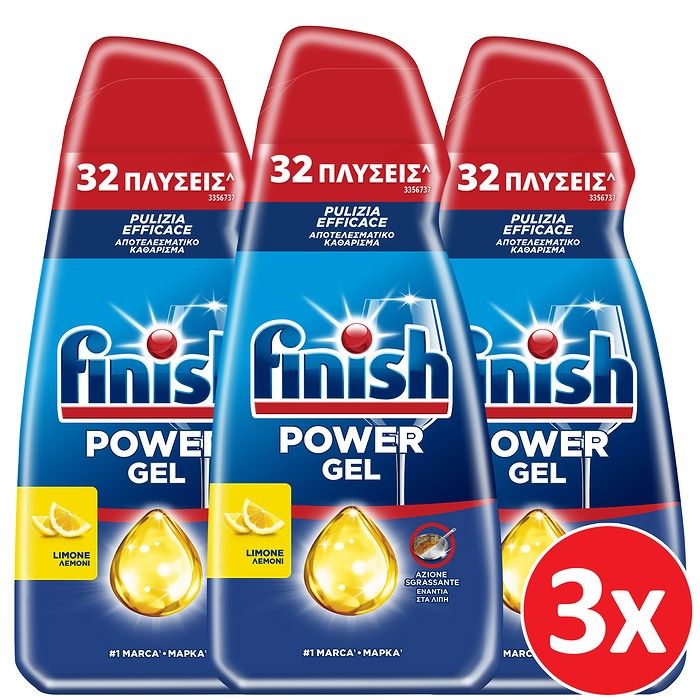 FINISH Υγρό Απορρυπαντικό Πλυντηρίου Πιάτων All in 1 Max Power Gel Λεμόνι 3χ600ml