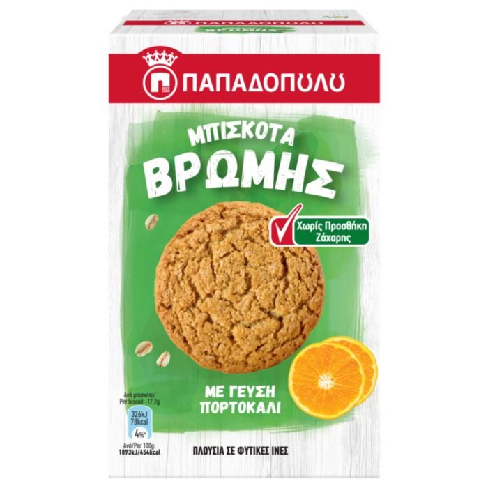 Μπισκότα Βρώμης με Γεύση Πορτοκάλι Χωρίς Προσθήκη Ζάχαρης 155g