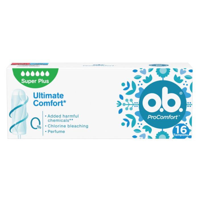 o.b.® PROCOMFORT™ Super Plus Ταμπόν Mε Κάλυμμα SILKTOUCH™ & Τεχνολογία DynamicFit™ Με Τρισδιάστατη Δομή Για Ημέρες Με Πολύ Μεγάλη Ροή, 16 Τεμάχια